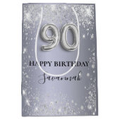 90歳の誕生日の銀グリッターダストモノグラム ミディアムペーパーバッグ (正面)
