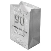 90歳の誕生日の銀グリッターダストモノグラム ミディアムペーパーバッグ (裏面アングル)