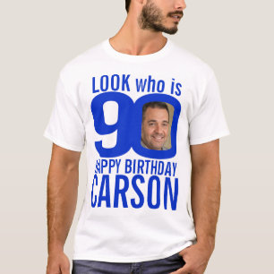 90歳の誕生日の青いルック90カスタムの写真と名前 Tシャツ