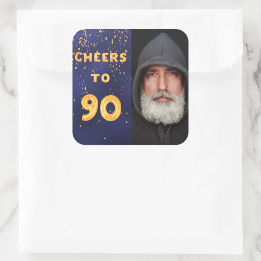 90歳の誕生日の青い金ゴールド応援に90人の男性 スクエアシール (バッグ)