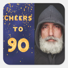 90歳の誕生日の青い金ゴールド応援に90人の男性 スクエアシール