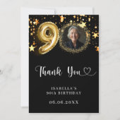 90歳の誕生日の黒い金ゴールド星写真 サンキューカード (正面)