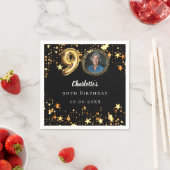90歳の誕生日の黒い金ゴールド星写真 スタンダードカクテルナプキン (インサイチュ)