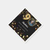 90歳の誕生日の黒い金ゴールド星写真 スタンダードカクテルナプキン (角)