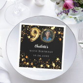 90歳の誕生日の黒い金ゴールド星写真 スタンダードカクテルナプキン