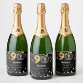 90歳の誕生日の黒い金ゴールド星写真 スパークリングワインラベル (ボトル)