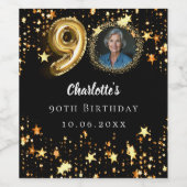 90歳の誕生日の黒い金ゴールド星写真 ワインラベル (シングルラベル)