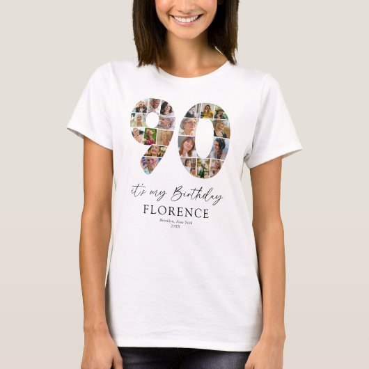 90歳の誕生日をお祝いするフォトTシャツ Tシャツ (正面)