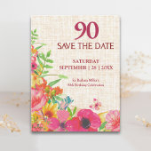 90歳の誕生日を祝うおしゃれなフラワーSave the Date 案内ポストカード