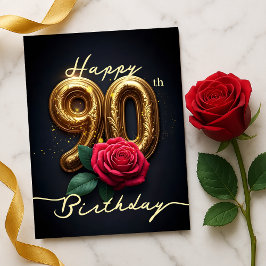90歳の誕生日を祝うエレガントなローズの輝き ポストカード