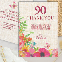 90歳の誕生日を祝う大輪の花とリネンのデザイン