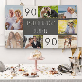 90歳の誕生日を祝う7枚の写真入りフォトコラージュ 横断幕