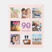 90歳の誕生日カスタム写真コラージュバラ金ゴールドピンク フリースブランケット (正面)