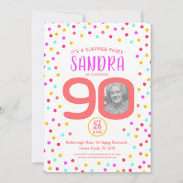 90歳の誕生日カスタム写真リビング珊瑚紙吹雪 招待状