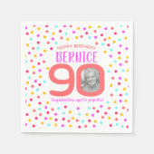 90歳の誕生日カラフルサンゴ紙吹雪カスタム写真 スタンダードカクテルナプキン (正面)