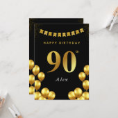 90歳の誕生日カード 黒と金の風船 カード (正面/裏面インサイチュ)