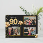 90歳の誕生日ゴールドシルバーブラックバルーン 招待状 (スタンド正面)