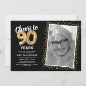 90歳の誕生日ゴールドバルーン招待状 招待状 (正面)