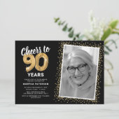 90歳の誕生日ゴールドバルーン招待状 招待状 (スタンド正面)