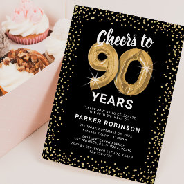 90歳の誕生日ゴールドバルーン招待状 招待状