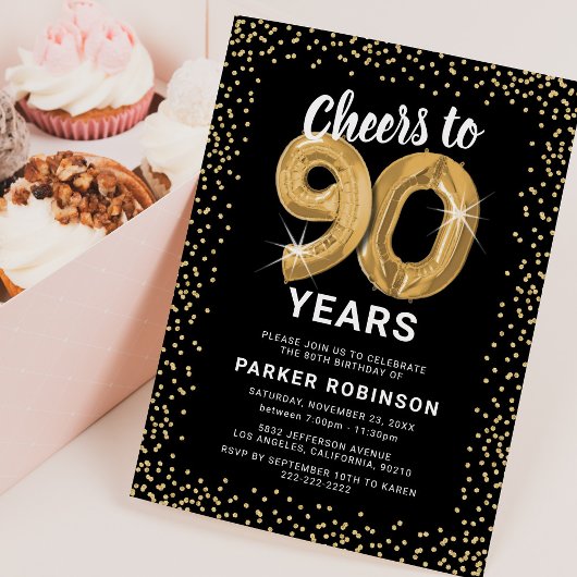 90歳の誕生日ゴールドバルーン招待状 招待状