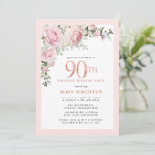 90歳の誕生日サプライズパーティー　ピンクのフローラル 招待状 (スタンド正面)