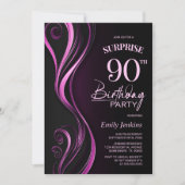 90歳の誕生日サプライズパーティー ブラック&ピンク 招待状 (正面)