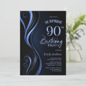 90歳の誕生日サプライズパーティー ブラック&ブルー 招待状 (スタンド正面)