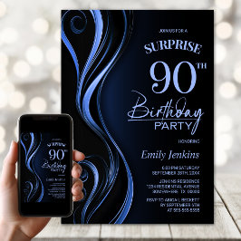 90歳の誕生日サプライズパーティー ブラック&ブルー 招待状