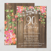 90歳の誕生日サプライズランチ　ナチュラルフラル　木材 招待状 (正面/裏面)