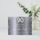 90歳の誕生日シルバーグリッターは日付を保存 ポストカード (スタンド正面)