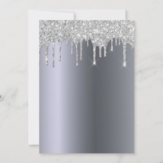 90歳の誕生日シルバーグリッタードリップブルゴーニュ花模様 招待状 (裏面)