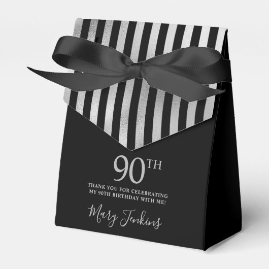 90歳の誕生日シルバー ストライプのお礼 フェイバーボックス (正面サイド)