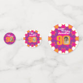 90歳の誕生日スターピンクのオレンジ色の紙紙吹雪 コンフェッティ (正面)