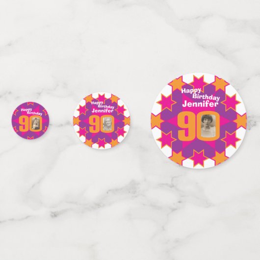 90歳の誕生日スターピンクのオレンジ色の紙紙吹雪 コンフェッティ (正面)