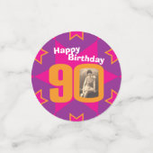 90歳の誕生日スターピンクのオレンジ色の紙紙吹雪 コンフェッティ (スモール正面)