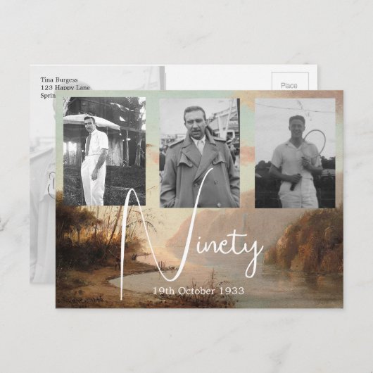 90歳の誕生日トロピカル写真招待状 ポストカード (正面/裏面)