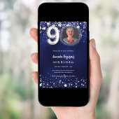 90歳の誕生日ネイビーブルーシルバースターズ写真贅沢 招待状