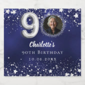 90歳の誕生日ネイビー・ブルー・シルバー・スターズの写真 スパークリングワインラベル (シングルラベル)