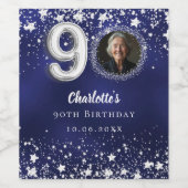 90歳の誕生日ネイビー・ブルー・シルバー・スターズの写真 ワインラベル (シングルラベル)