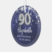 90歳の誕生日ネイビー・ブルー・シルバー・スターズ ガラスオーナメント (正面左)