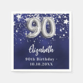 90歳の誕生日ネイビー・ブルー・シルバー・スターズ スタンダードカクテルナプキン (正面)