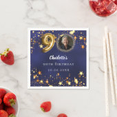 90歳の誕生日ネイビー・ブルー・金ゴールド・スターズ写真 スタンダードカクテルナプキン (インサイチュ)