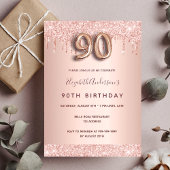90歳の誕生日バラ金ゴールドグリッターはピンクのガラスを乾燥 招待状