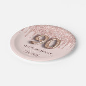 90歳の誕生日バラ金ゴールドグリッターピンクバルーンスタイル ペーパープレート (アングル)