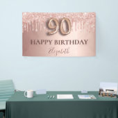 90歳の誕生日バラ金ゴールドグリッターピンクバルーンスタイル 横断幕 (トレードショー)