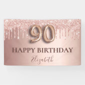 90歳の誕生日バラ金ゴールドグリッターピンクバルーンスタイル 横断幕 (横)