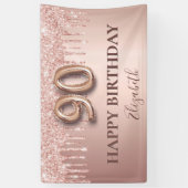 90歳の誕生日バラ金ゴールドグリッターピンクバルーンスタイル 横断幕 (縦)