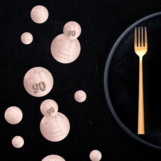 90歳の誕生日バラ金ゴールドグリッターピンクモノグラム コンフェッティ