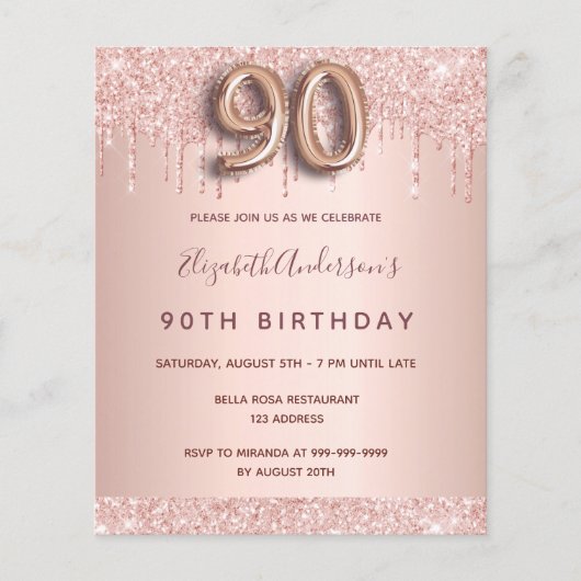 90歳の誕生日バラ金ゴールドグリッター予算 チラシ (正面)